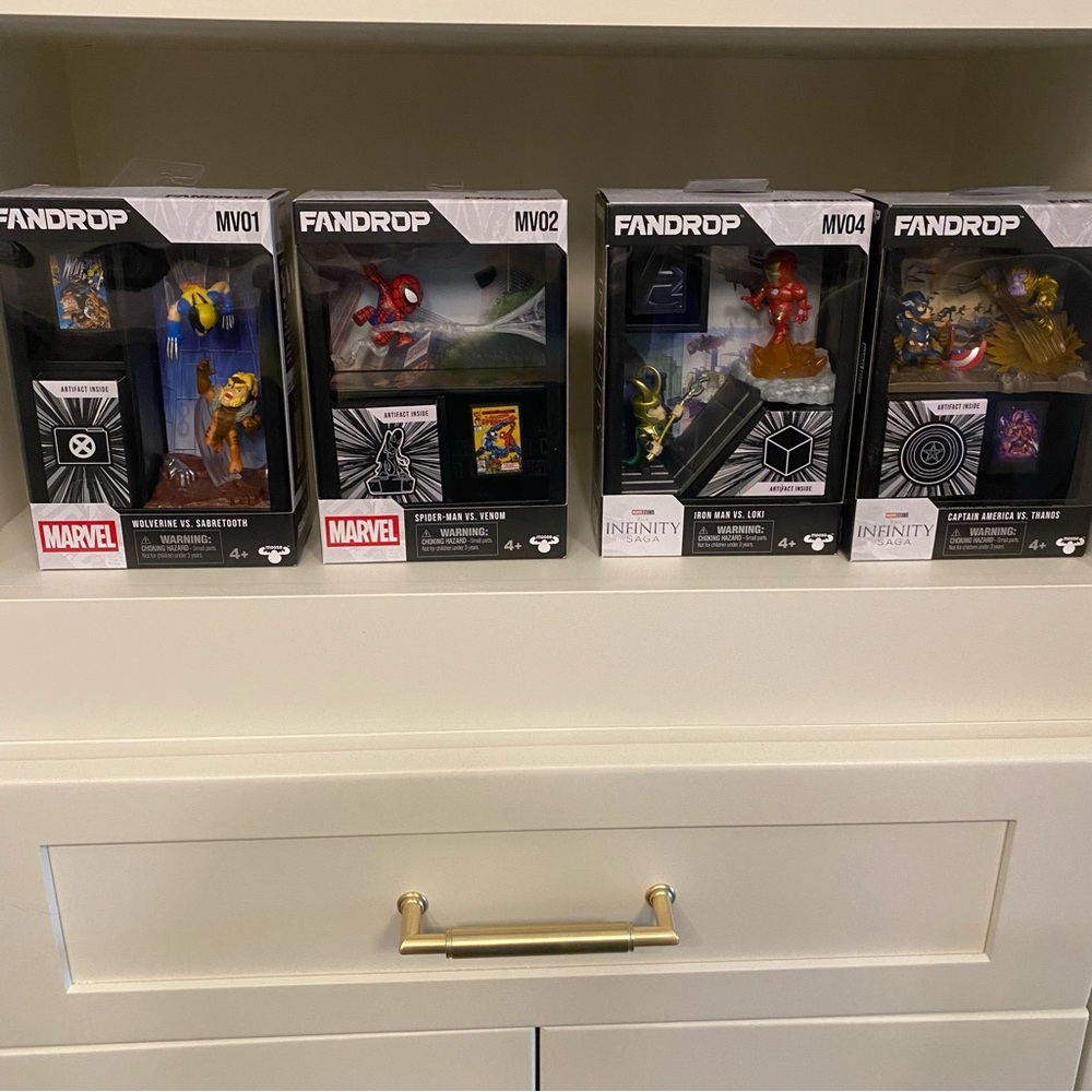 4 Marvel Fandrop Action Figure Collection - Red, Yellow, Black